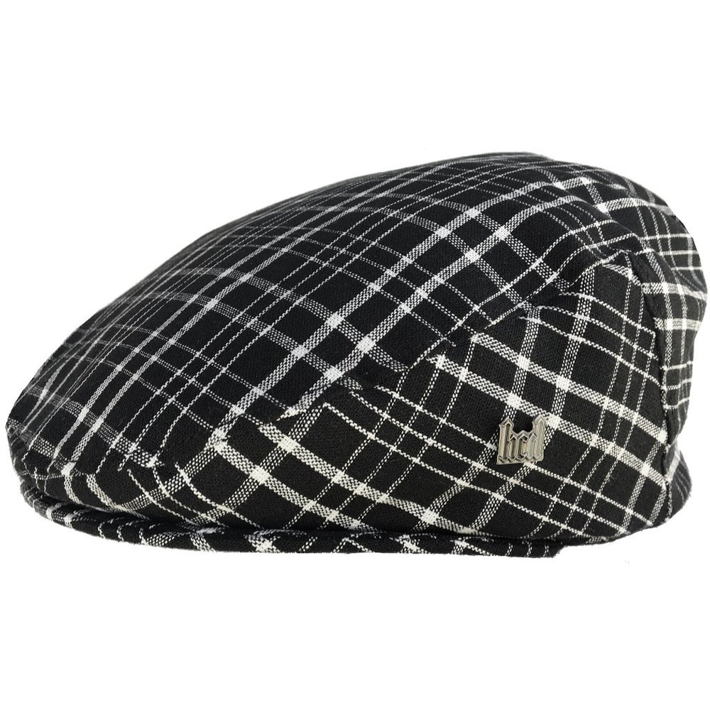 Headchange Made in USA Black Plaid 100% Linen Ivy Scally Summer Hat Flat Cap